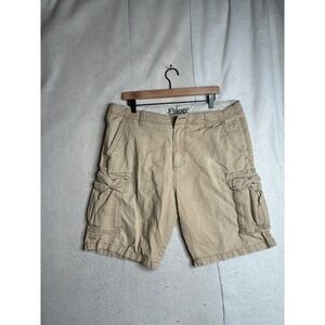 Plugg Mens Tan Khaki Cargo Shorts Sz 36 Cotton Multi Pocket Casual Utility FLAW